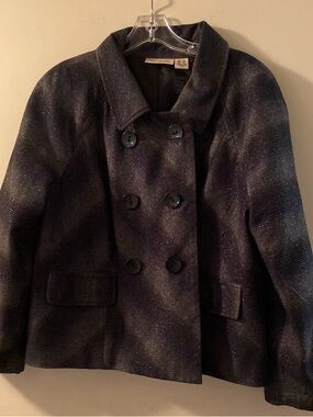DKNY Black Sparkle Double-Breasted Peacoat